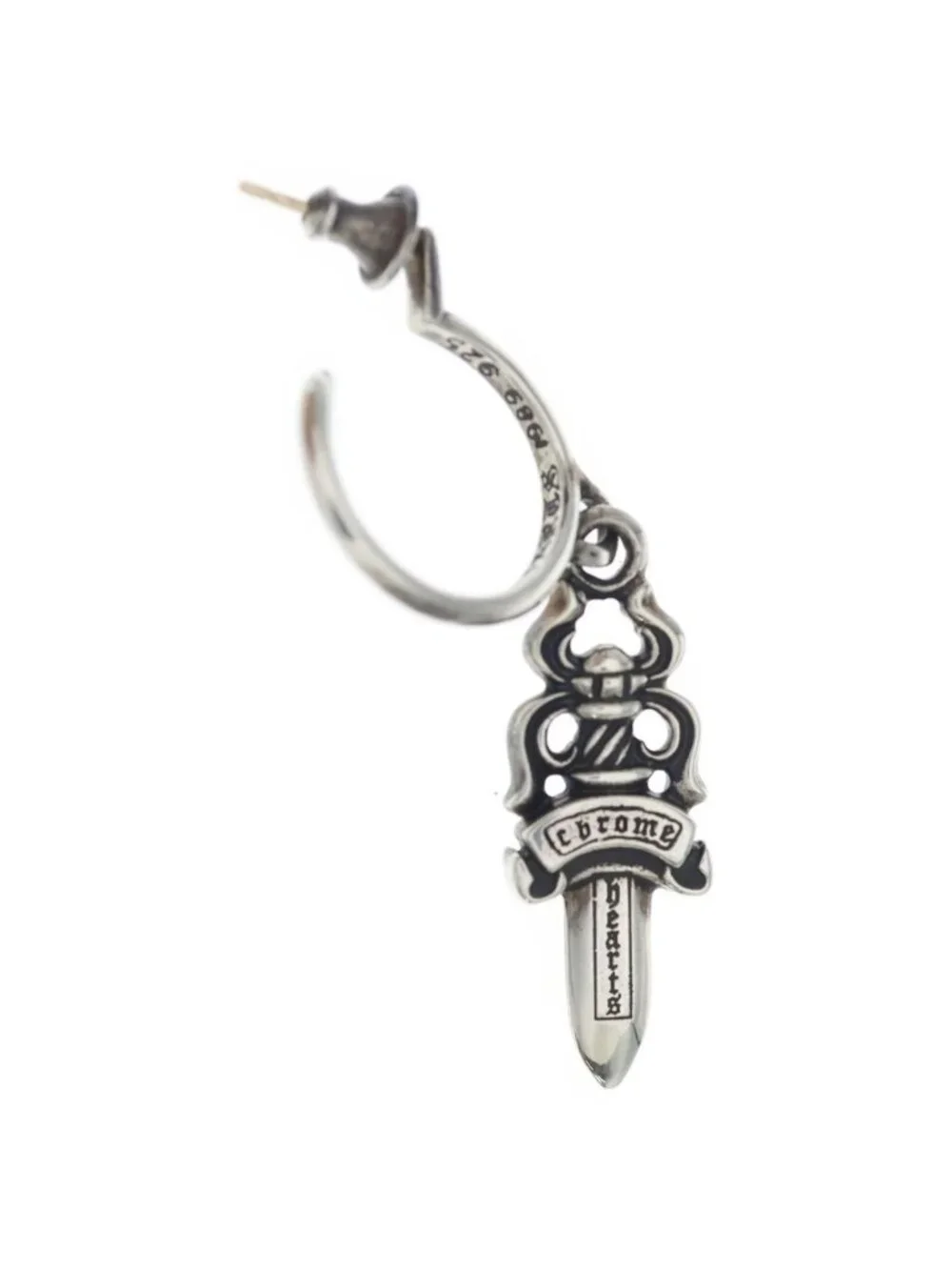 Chrome Hearts No 5 Dagger Hoop Earrings Silver